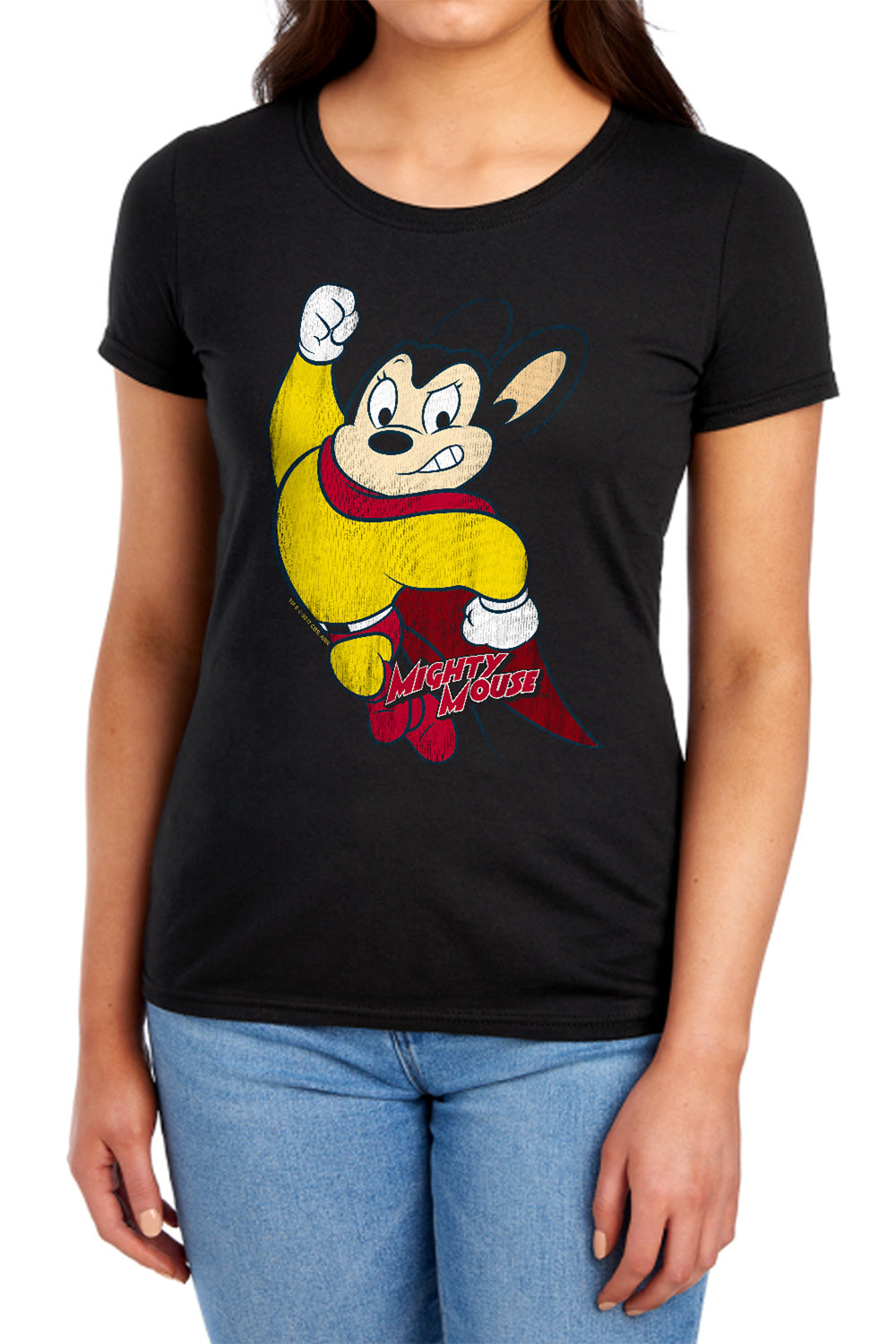 Mighty Mouse - Classic Hero - Short Sleeve Womens Tee - Black T-shirt