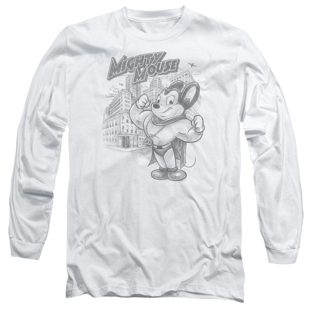 Mighty Mouse - Protect And Serve - Long Sleeve Adult 18/1 - White T-shirt