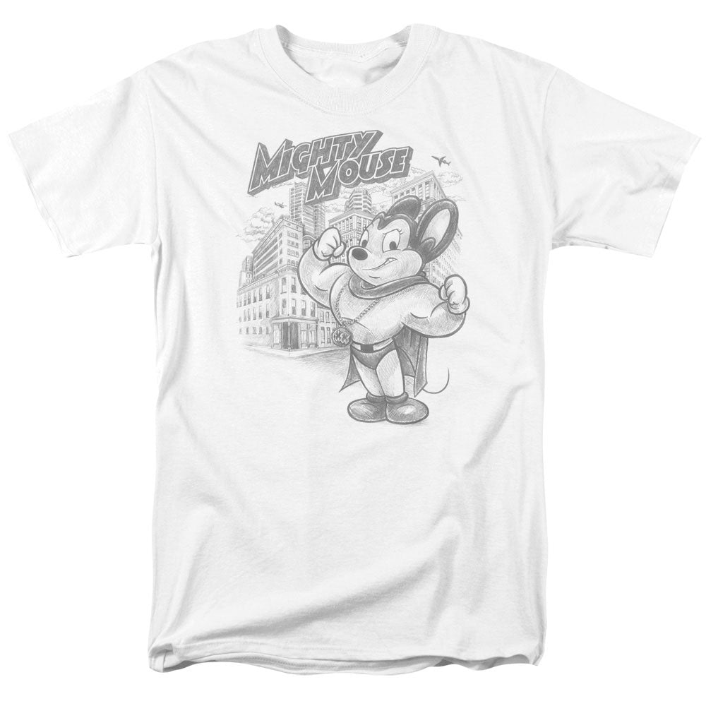 Mighty Mouse - Protect And Serve - Short Sleeve Adult 18/1 - White T-shirt