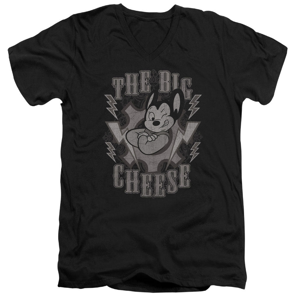 Mighty Mouse - The Big Cheese - Short Sleeve Adult V-neck - Black T-shirt