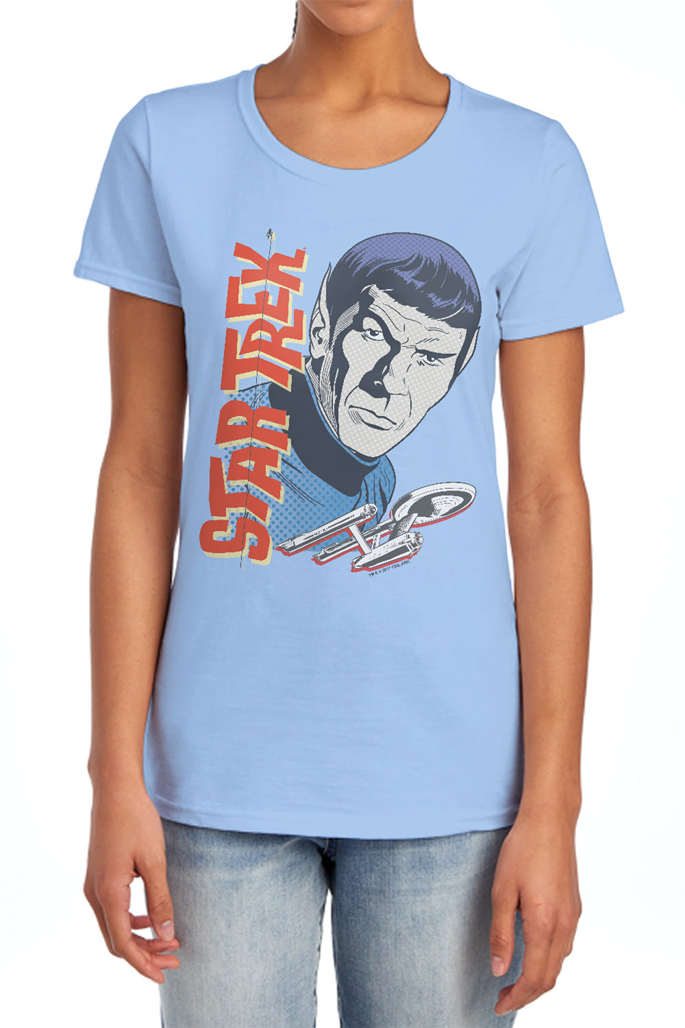 Star Trek - Vintage Spock - Short Sleeve Womens Tee - Light Blue T-shirt