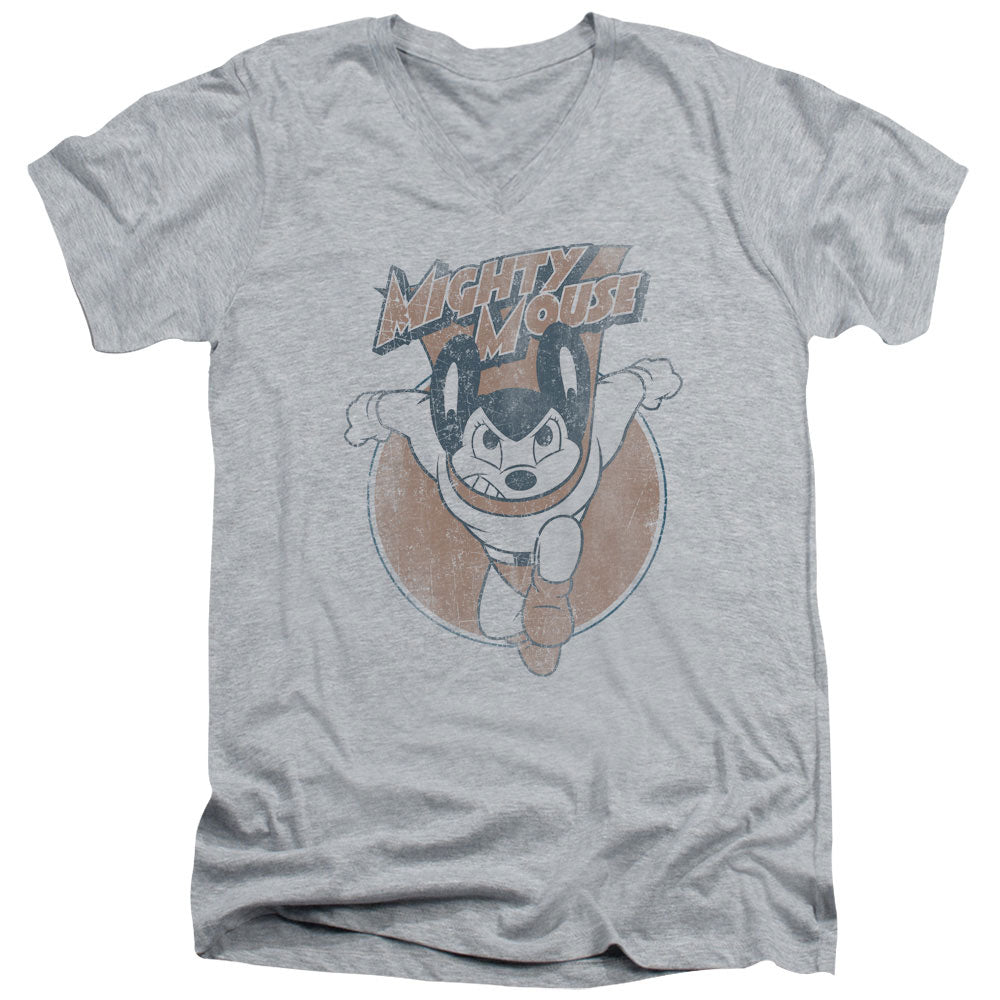 Mighty Mouse - Flying With Purpose - Short Sleeve Adult V-neck - Athletic Heather T-shirt