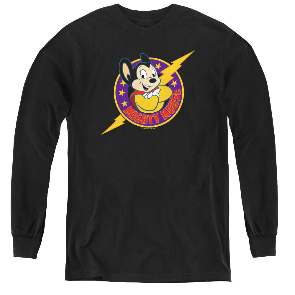 Mighty Mouse - Mighty Hero - Youth Long Sleeve Tee - Black