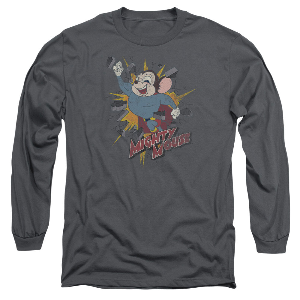 Mighty Mouse - Break Through - Long Sleeve Adult 18/1 - Charcoal T-shirt