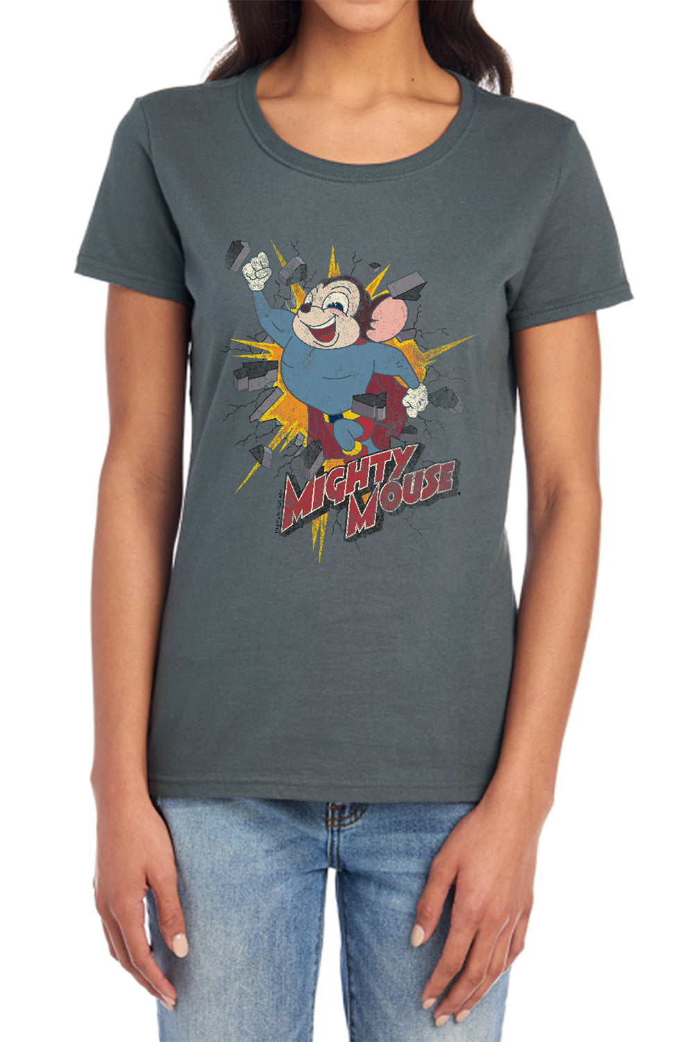 Mighty Mouse - Break Through - Short Sleeve Womens Tee - Charcoal T-shirt