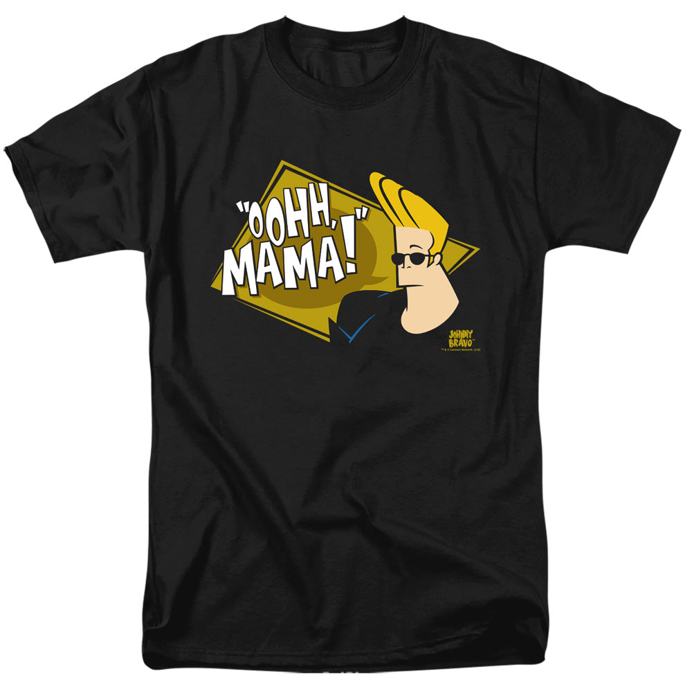 Johnny Bravo - Oohh Mama - Short Sleeve Adult 18/1 - Black T-shirt