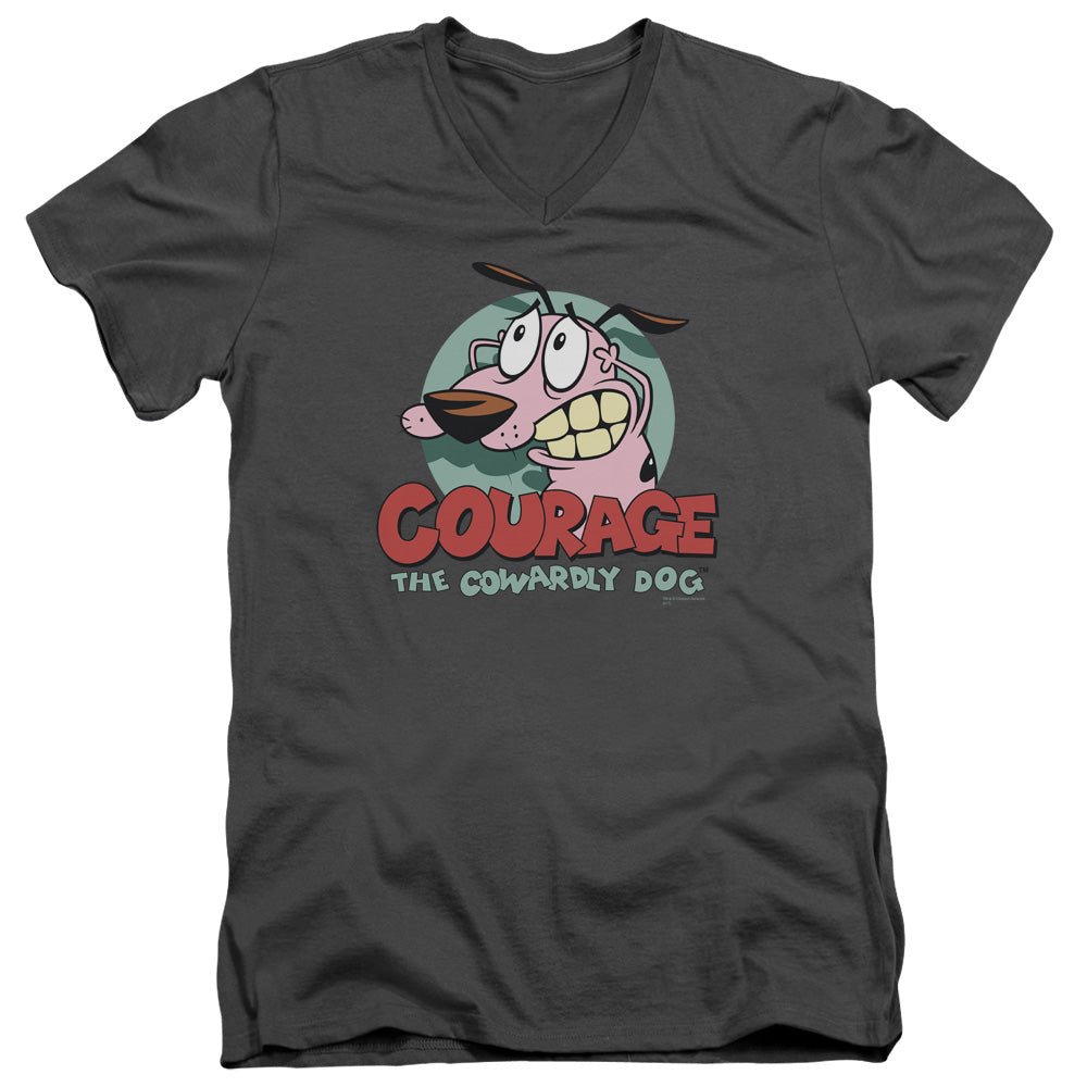 Courage The Cowardly Dog - Courage - Short Sleeve Adult V-neck - Charcoal T-shirt