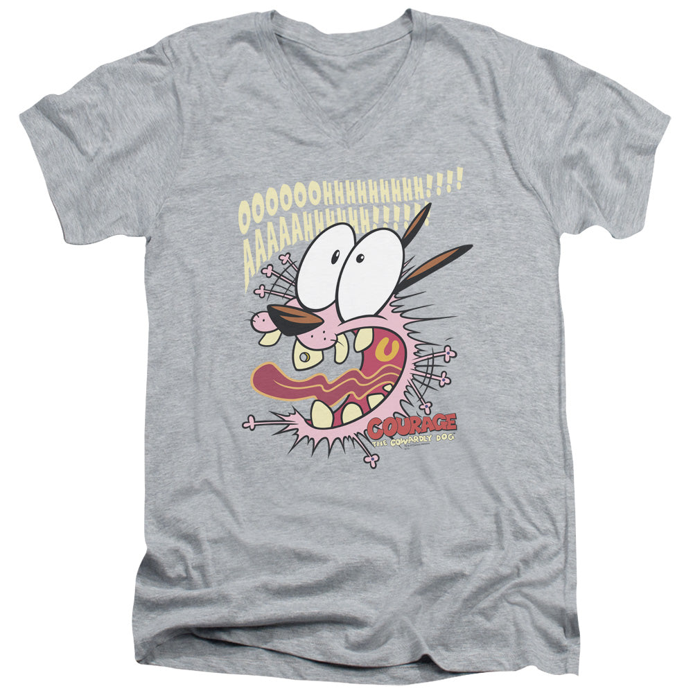 COURAGE THE COWARDLY DOG SCAREDY DOG - S/S ADULT V-NECK - ATHLETIC HEATHER T-Shirt