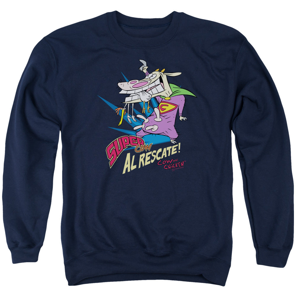 Cow & Chicken - Super Cow - Adult Crewneck Sweatshirt - Navy