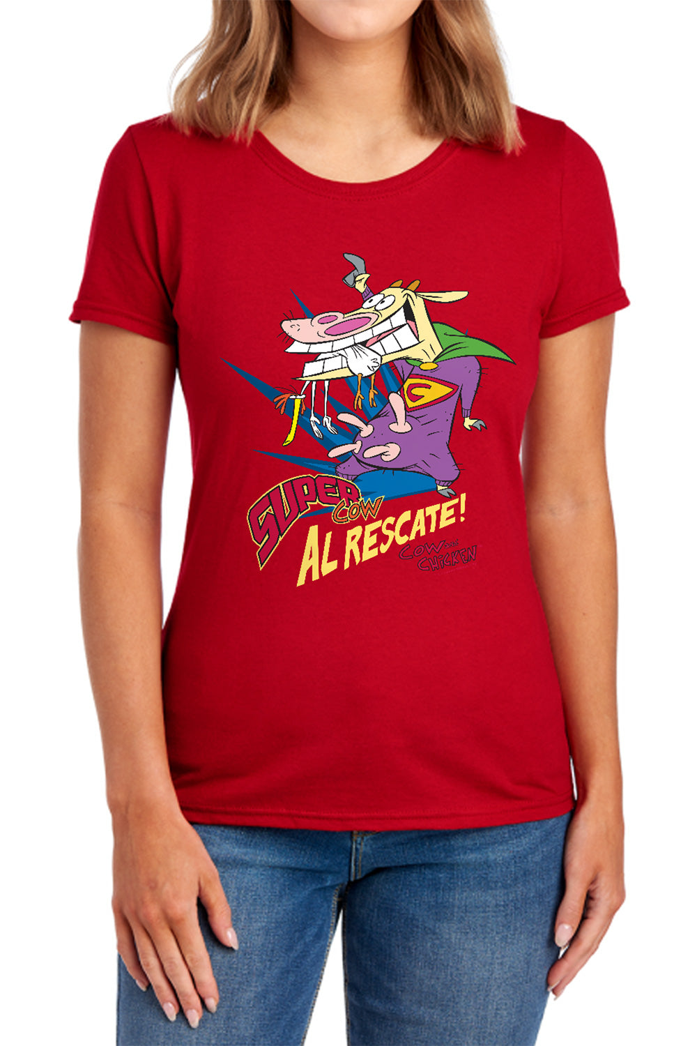 Cow & Chicken - Super Cow - Short Sleeve Womens Tee - Navy T-shirt