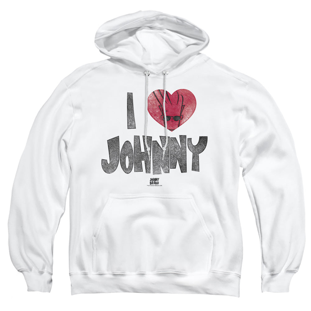 Johnny Bravo - I Heart Johnny - Adult Pull-over Hoodie - White