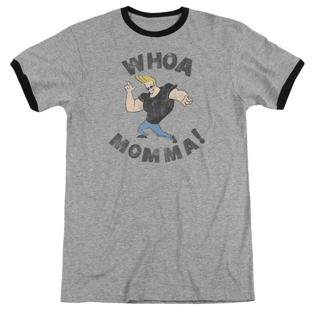Johnny Bravo - Whoa Momma - Adult Ringer - Heather/black