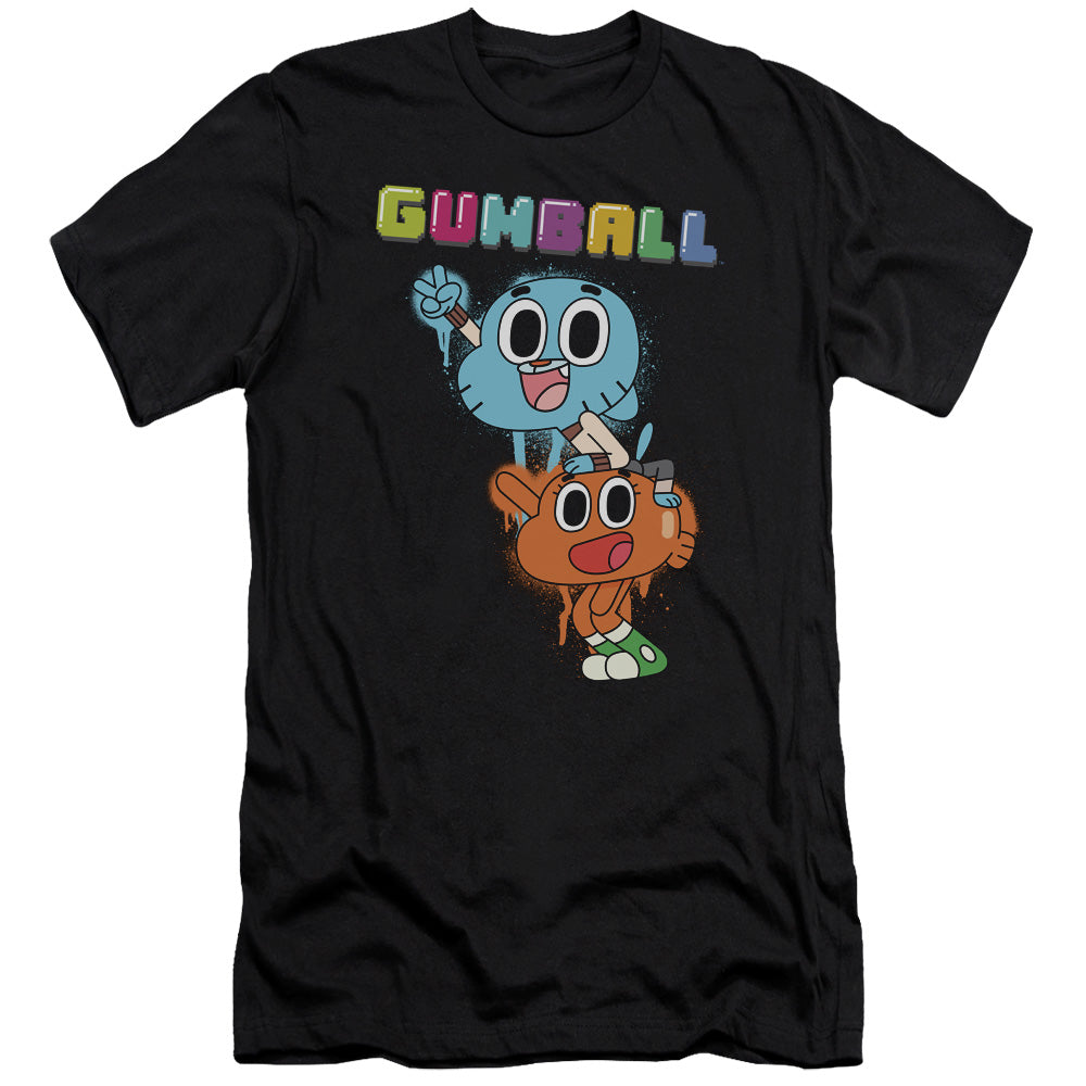 Amazing World Of Gumball - Gumball Spray-hbo Short Sleeve Adult 30/1 - Black T-shirt