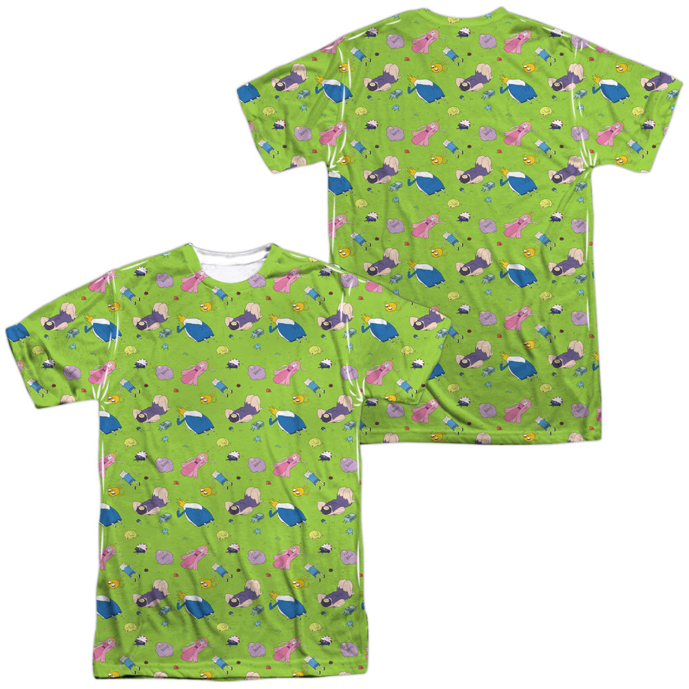 Adventure Time - Green Fields (Front/back Print) - Short Sleeve Adult Poly Crew - White T-shirt