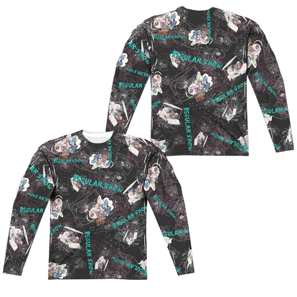 Regular Show - Golf Cart Ride (Front/back Print) - Long Sleeve Adult Poly Crew - White T-shirt