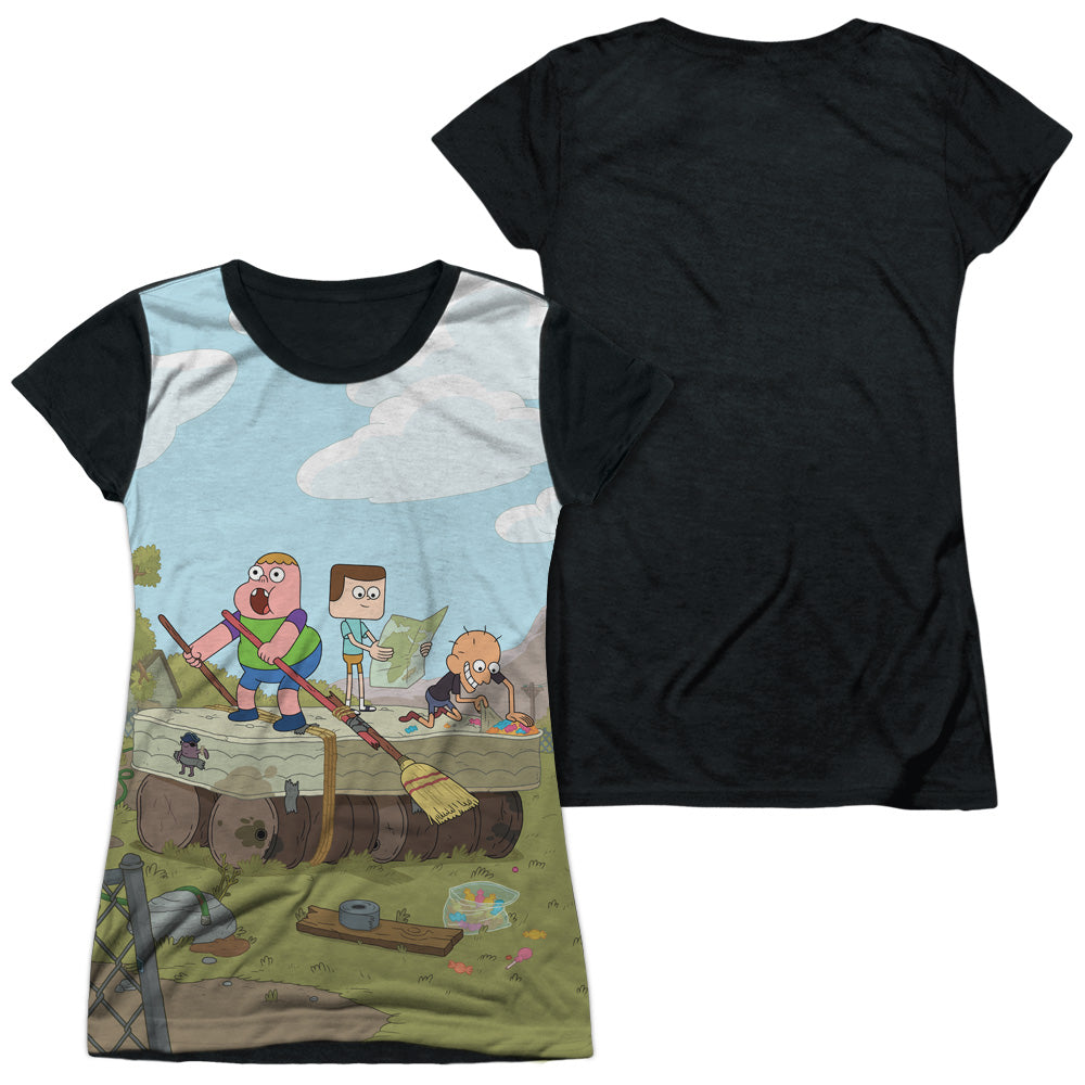 Clarence - Boat - Short Sleeve Junior Poly Black Back - White T-shirt