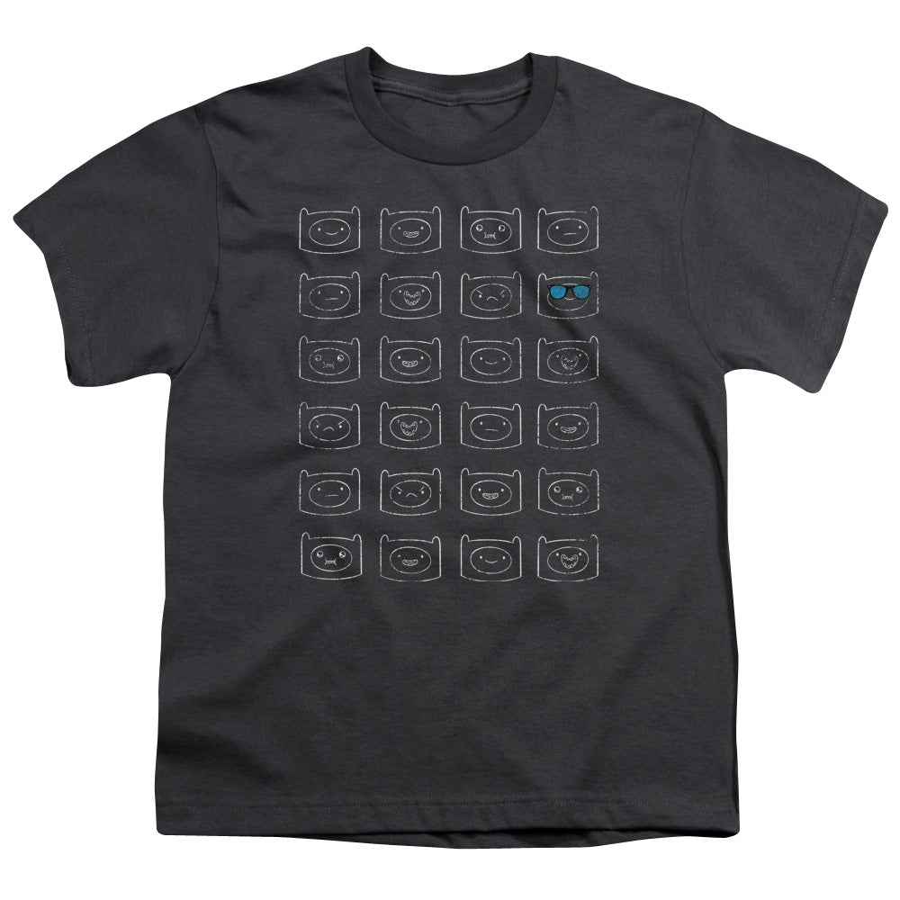 Adventure Time - Finn Faces - Short Sleeve Youth 18/1 - Charcoal T-shirt