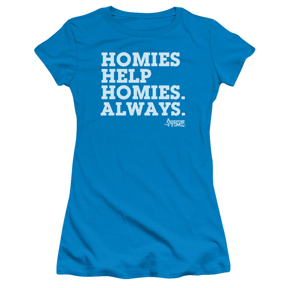 Adventure Time - Homies Help Homies - Short Sleeve Junior Sheer - Turquoise T-shirt
