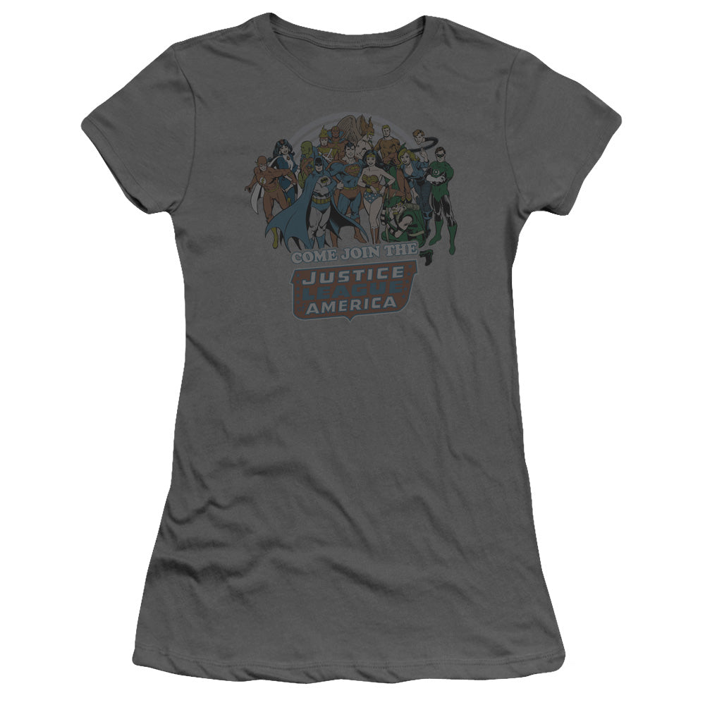 Dc - Join The Justice League - Short Sleeve Junior Sheer - Charcoal T-shirt
