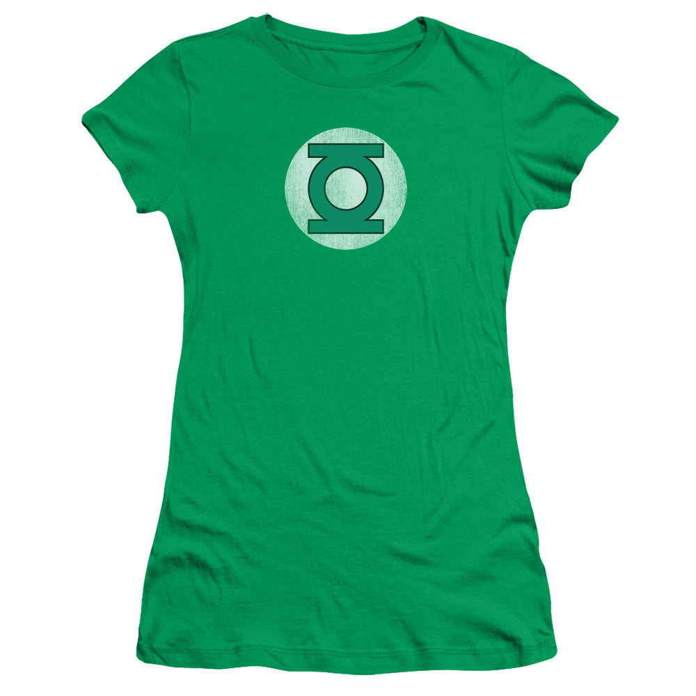 Dc Green Lantern - Green Lantern Logo Distressed - Short Sleeve Junior Sheer - Kelly Green T-shirt