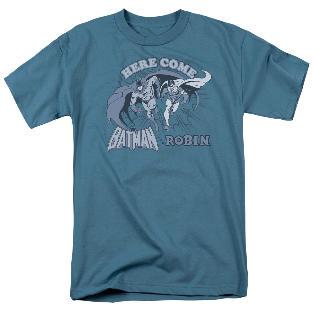 Dc Batman - Here Come Batman And Robin - Short Sleeve Adult 18/1 - Slate T-shirt