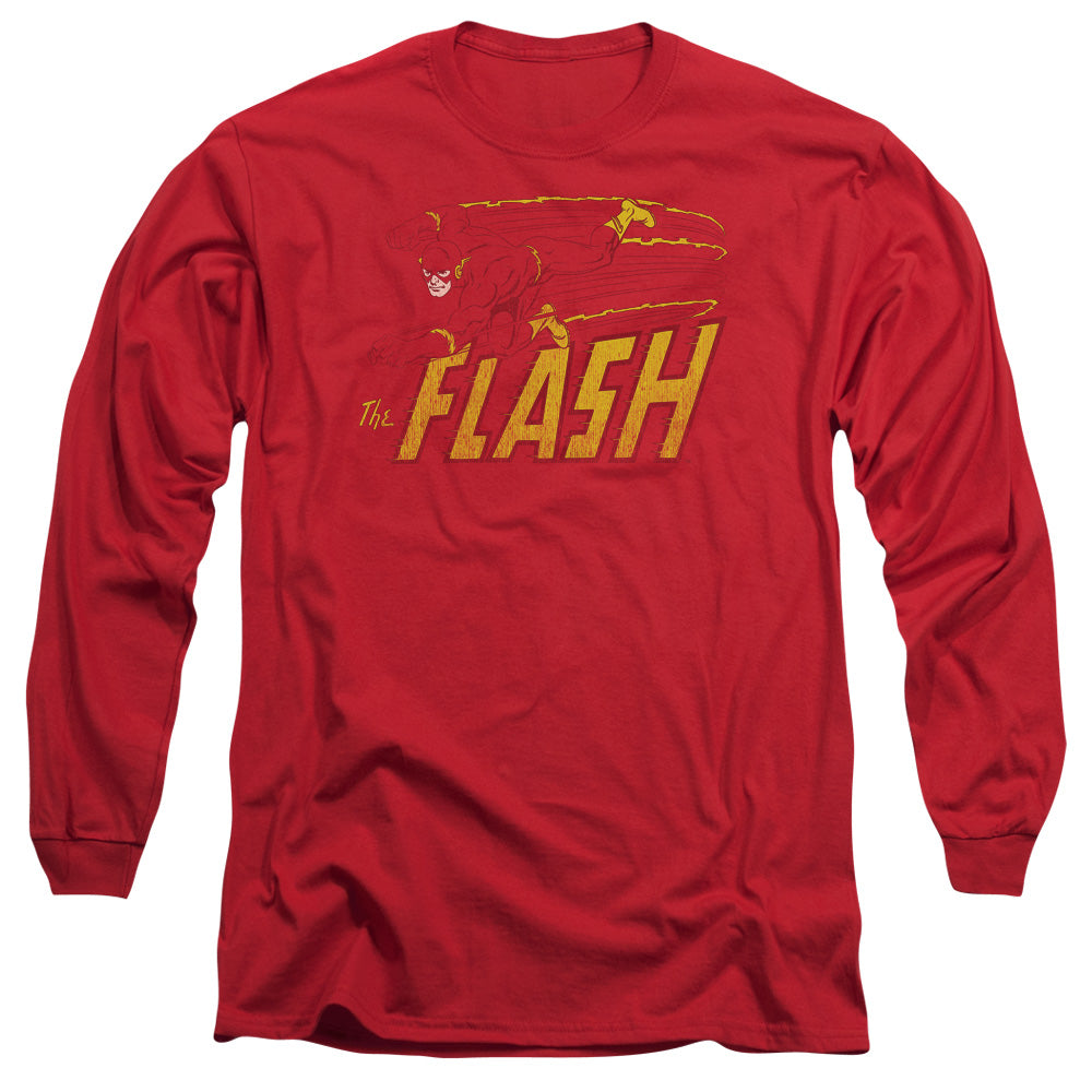 Dc Flash - Flash Speed Distressed - Long Sleeve Adult 18/1 - Red T-shirt