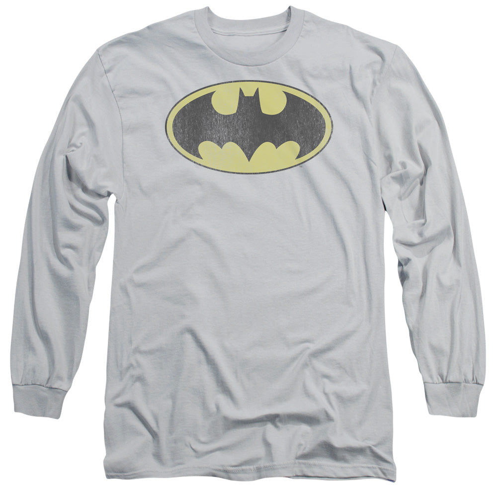 Dc Batman - Retro Bat Logo Distressed - Long Sleeve Adult 18/1 - Silver T-shirt