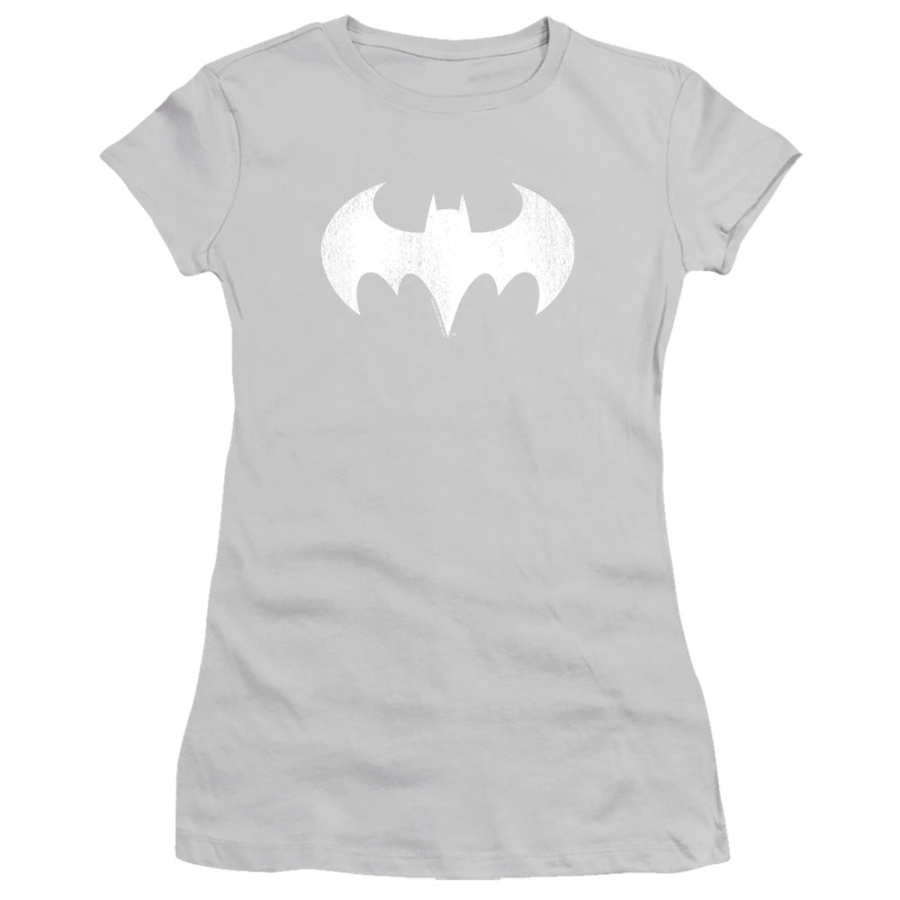 Dc - Batgirl Logo Distressed - Short Sleeve Junior Sheer - Silver T-shirt