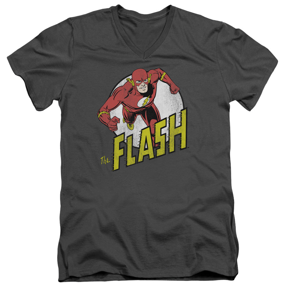Dc Flash - Run Flash Run - Short Sleeve Adult V-neck - Charcoal T-shirt