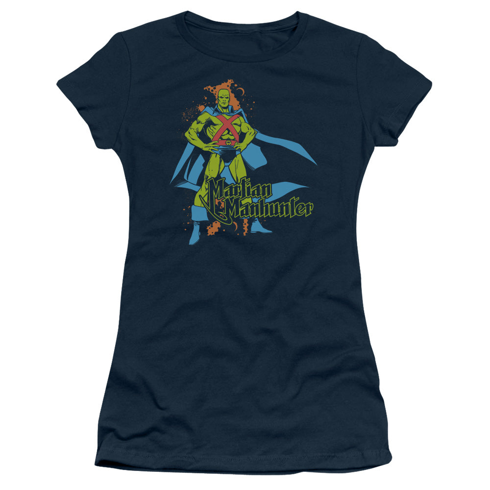 Dc - Martian Manhunter - Short Sleeve Junior Sheer - Navy T-shirt
