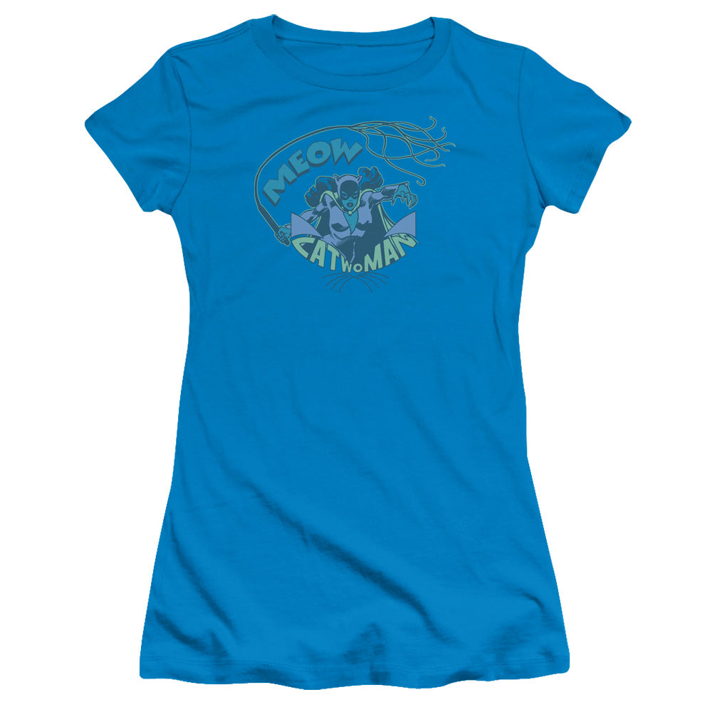 Dc - Meow Catwoman - Short Sleeve Junior Sheer - Turquoise T-shirt