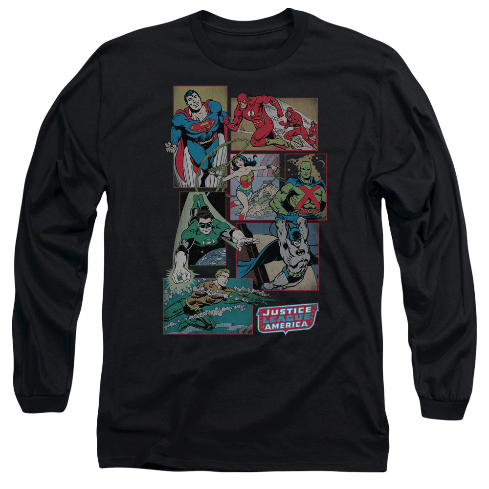 Dc - Justice League Boxes - Long Sleeve Adult 18/1 - Black T-shirt