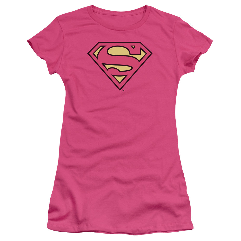 Dc - Superman Classic Logo - Short Sleeve Junior Sheer - Hot Pink T-shirt