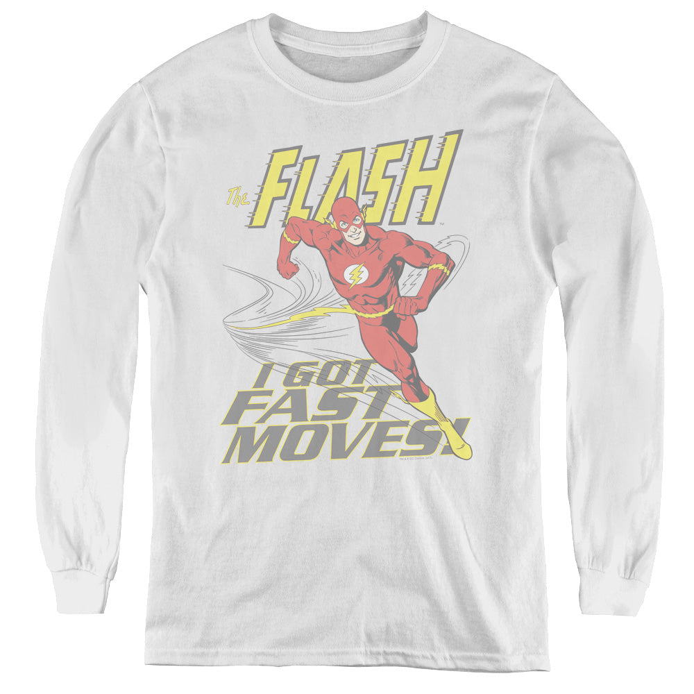 Dc Flash - Fast Moves - Youth Long Sleeve Tee - White