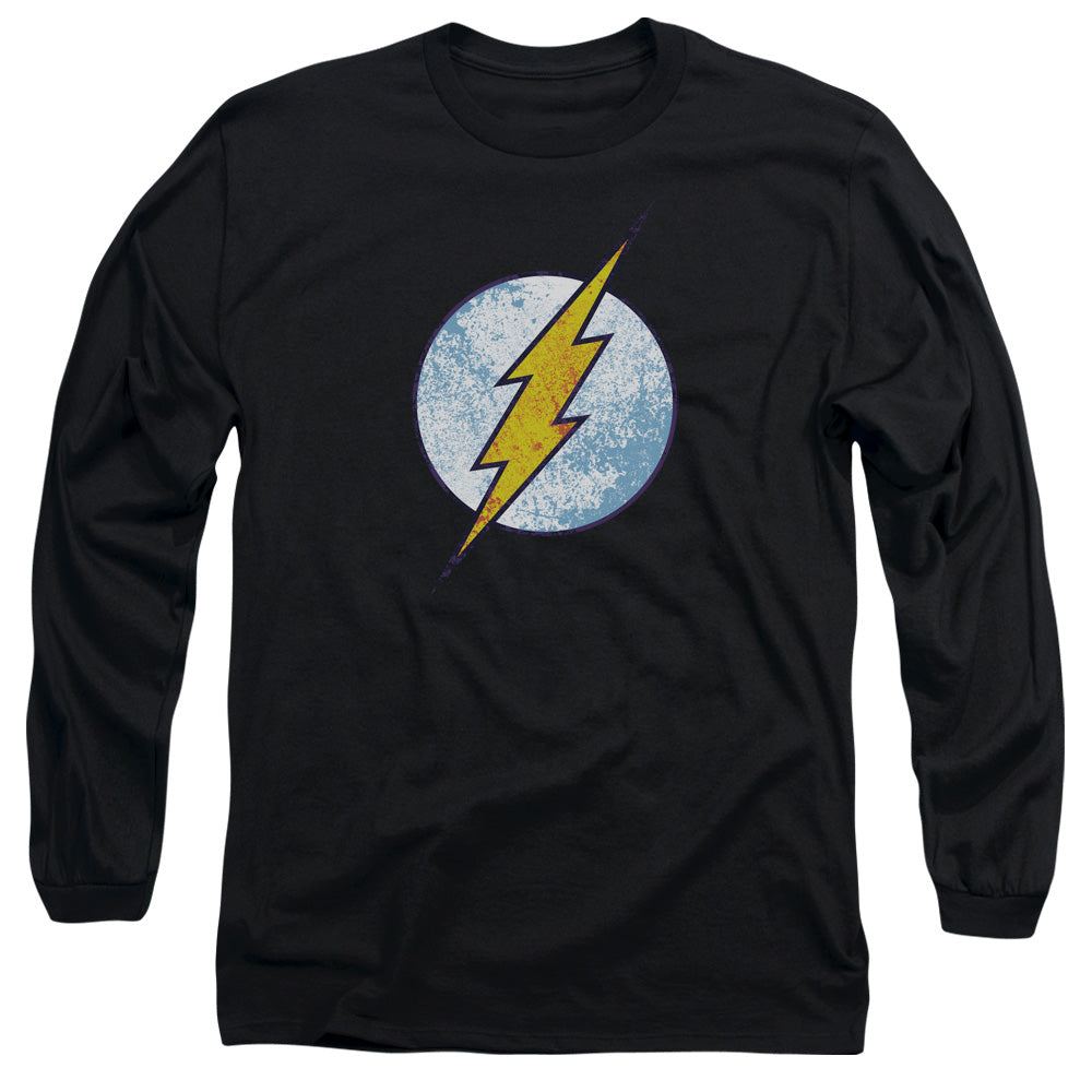 Dc Flash - Flash Neon Distress Logo - Long Sleeve Adult 18/1 - Black T-shirt