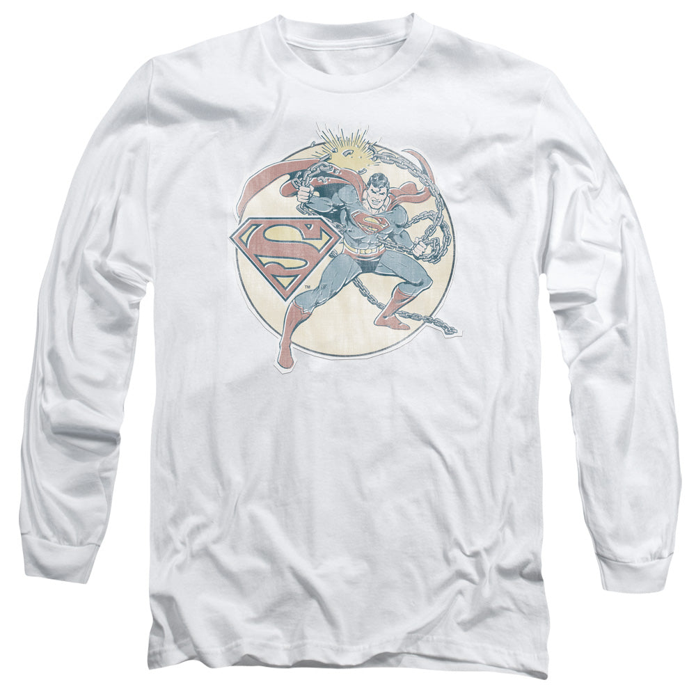 Dco - Retro Superman Iron On - Long Sleeve Adult 18/1 - White T-shirt