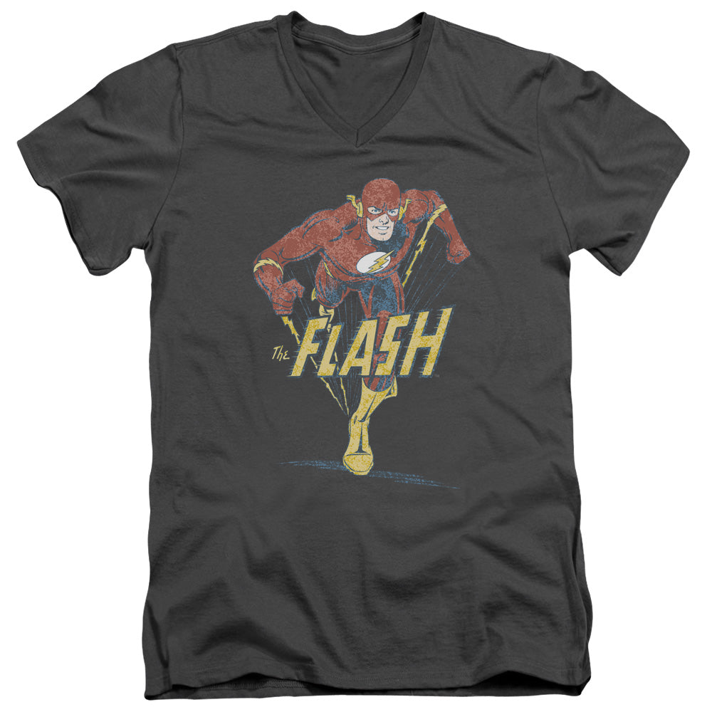 Dc Flash - Desaturated Flash - Short Sleeve Adult V-neck - Charcoal T-shirt