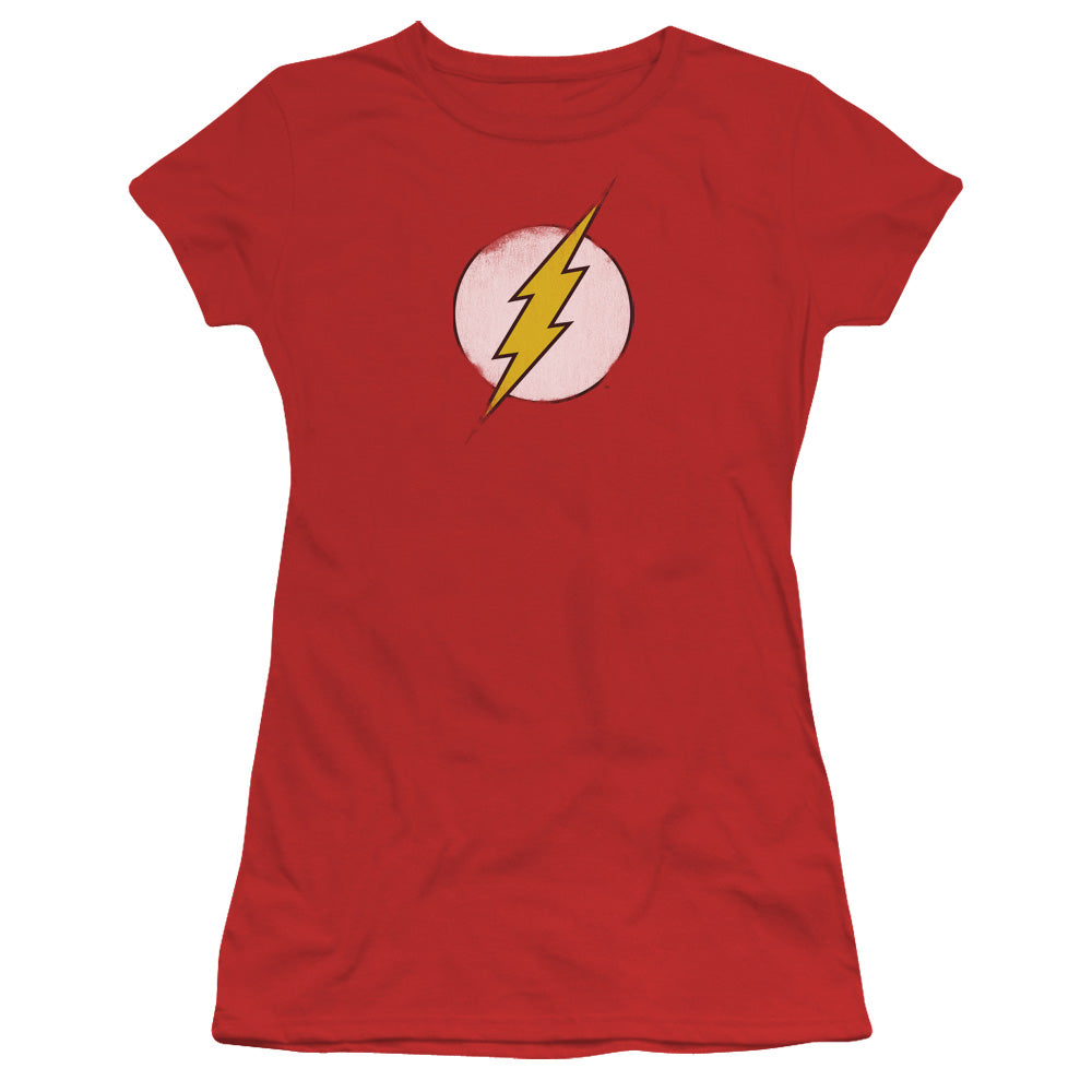 Dc Flash - Rough Flash Logo - Short Sleeve Junior Sheer - Red T-shirt