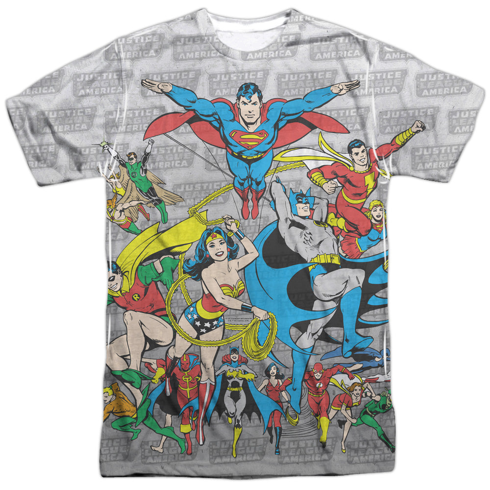 Dc - Justice League Assemble - Short Sleeve Adult 100% Poly Crew - White T-shirt