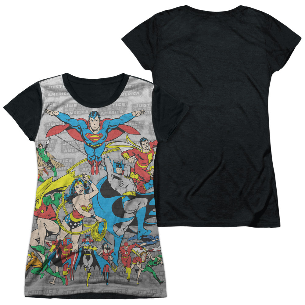 Dc - Justice League Assemble - Short Sleeve Junior Poly Black Back - White T-shirt