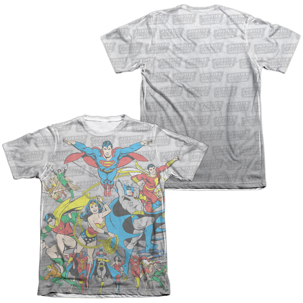 DC JUSTICE LEAGUE ASSEMBLE (FRONT/BACK PRINT) - ADULT 65/35 POLY/COTTON S/S TEE - WHITE T-Shirt