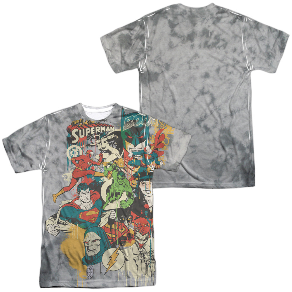 Dc - Friends Or Foes (Front/back Print) - Short Sleeve Adult 100% Poly Crew - White T-shirt