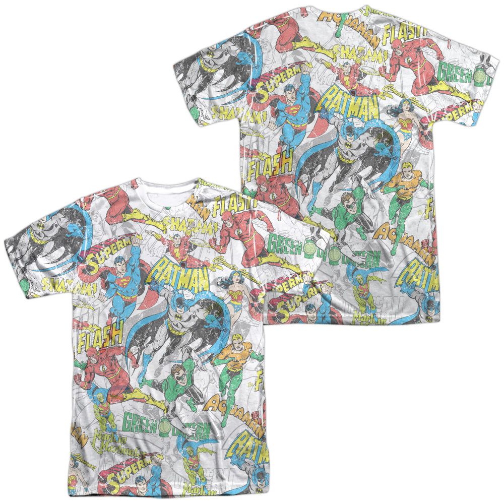 Dc - Super Collage (Front/back Print) - Short Sleeve Adult 100% Poly Crew - White T-shirt