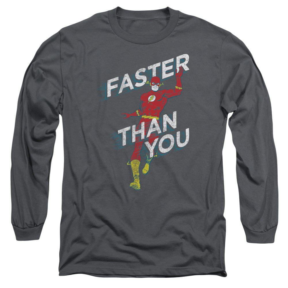 Dc Flash - Faster Than You - Long Sleeve Adult 18/1 - Charcoal T-shirt