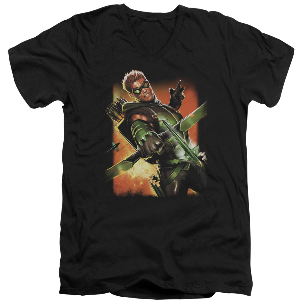 Jla - Green Arrow #1 - Short Sleeve Adult V-neck - Black T-shirt