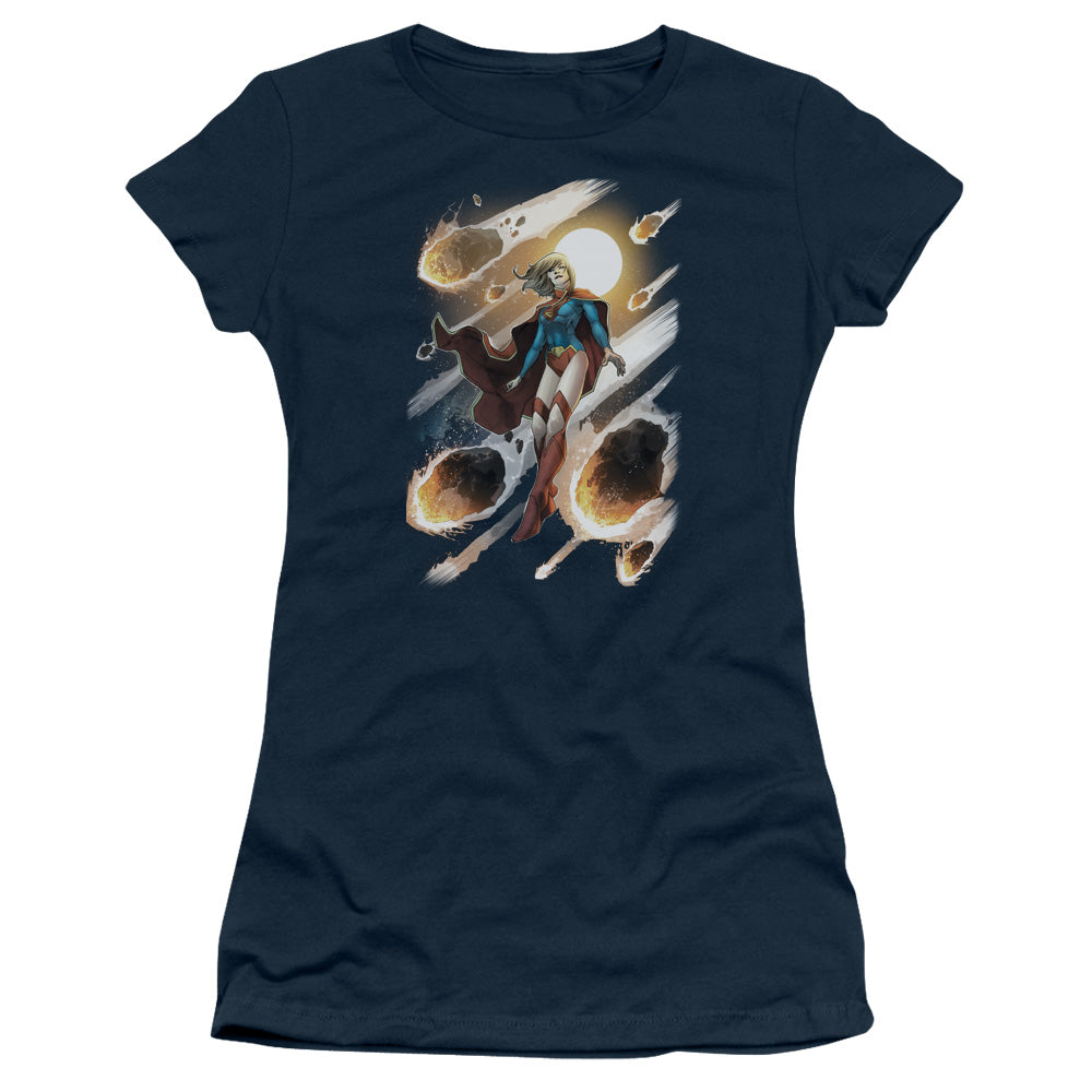 Jla - Supergirl #1 - Short Sleeve Junior Sheer - Navy T-shirt