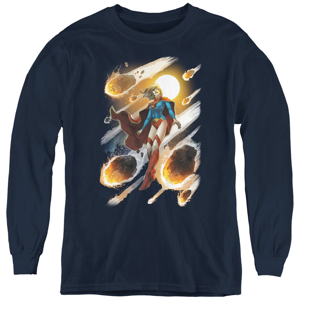 Jla - Supergirl #1 - Youth Long Sleeve Tee - Navy