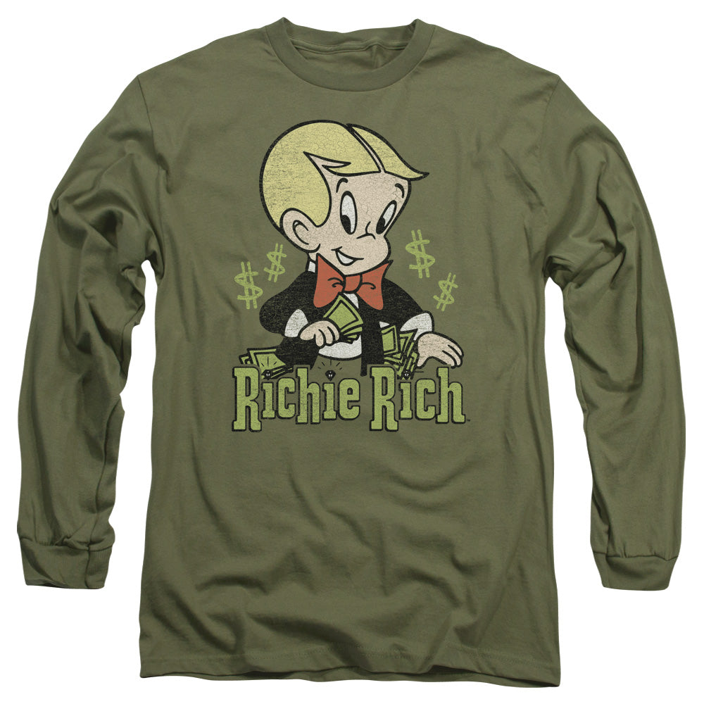 Richie Rich - Rich Logo - Long Sleeve Adult 18/1 - Military Green T-shirt