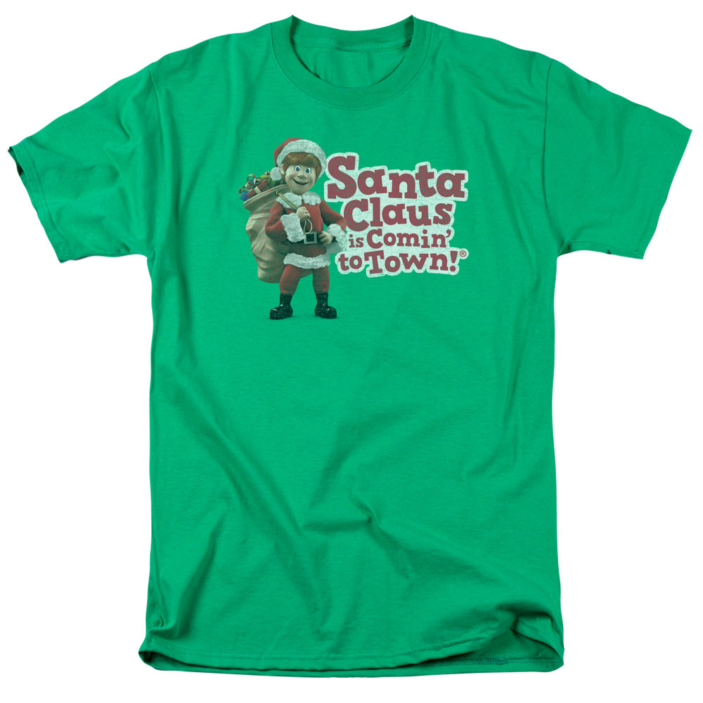 Santa Claus Is Comin To Town - Santa Logo - Short Sleeve Adult 18/1 - Kelly Green T-shirt