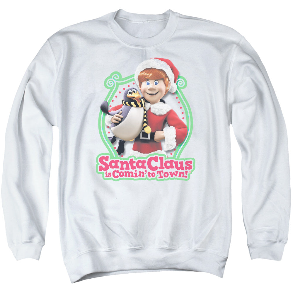 Santa Claus Is Comin To Town - Penguin - Adult Crewneck Sweatshirt - White